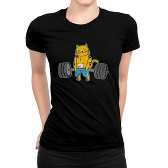 Cat Deadlift Powerlifting Weightlifter Cat Lover Women T-shirt | Mazezy