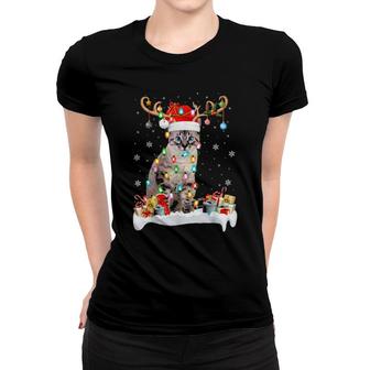 Cat Matching Santa Reindeer Nebelung Cat Christmas Women T-shirt | Mazezy
