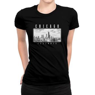 Chicago Illinois Skyline Pride Black & White Vintage Chicago Women T-shirt | Mazezy