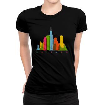 Chicago Skyline Illinois Colorful Retro Vintage Chicago Women T-shirt | Mazezy