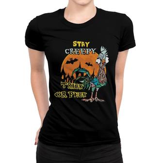 Chicken Stay Creepy Trick Or Peck Halloween Women T-shirt | Mazezy