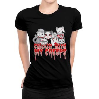 Chillin With My Creeps Cat Horror Serial Killer Halloween Women T-shirt | Mazezy