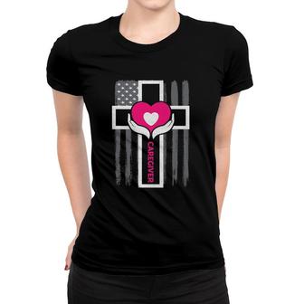 Christian Caregiver Jesus Christ Usa Flag Funny Caregiver Women T-shirt | Mazezy