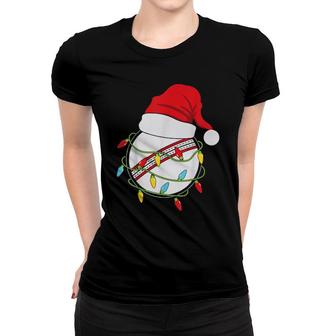 Christmas Lights Santa Hat Cricket Ball Sports Xmas Women T-shirt | Mazezy