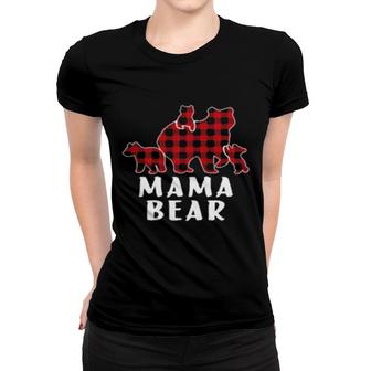 Christmas Mama Bear Plaid Pajama Sweat Women T-shirt | Mazezy