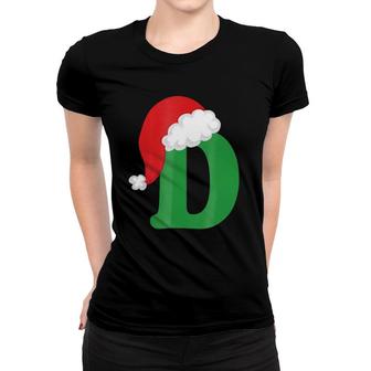 Christmas Santa Hat Letter D Monogram Holiday Photo Women T-shirt | Mazezy