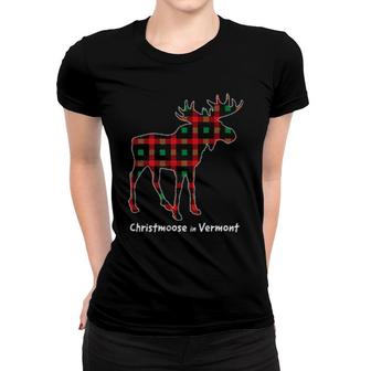 Christmoose In Vermont Moose Buffalo Red & Green Plaid Women T-shirt | Mazezy