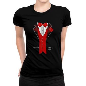 Classic Tuxedo With Red Rose Women T-shirt | Mazezy