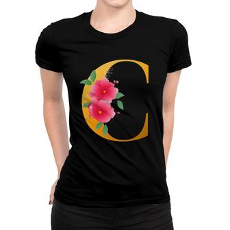 Cool Floral Alphabet Cute Initial Monogram Letter C Graphic Women T-shirt | Mazezy
