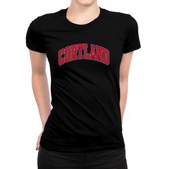 Cortland Varsity Style Red Text Women T-shirt | Mazezy