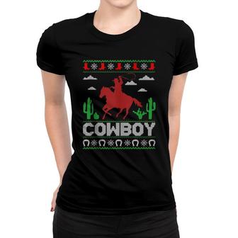 Cowboy Ride Horse Ugly Cowboy Christmas Women T-shirt | Mazezy