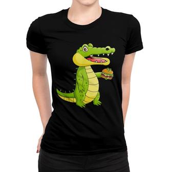 Crocodile Eat Burger, Fast Food America Usa Women T-shirt | Mazezy