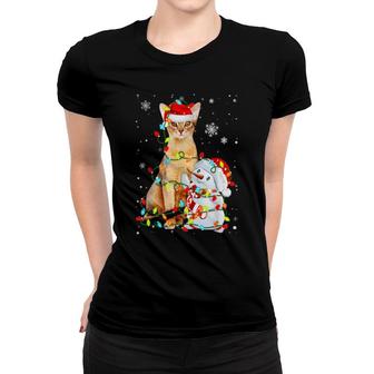 Cute Abyssinian Santa Hat Christmas Light Xmas Women T-shirt | Mazezy