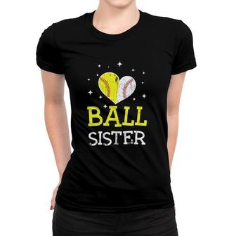 Cute Baseball And Softball Sister Tee Funny Sister Lover Women T-shirt | Mazezy