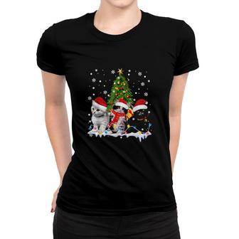 Cute Cat Christmas Tree Ornament Decor Cat Lovers Owner Xmas Women T-shirt | Mazezy