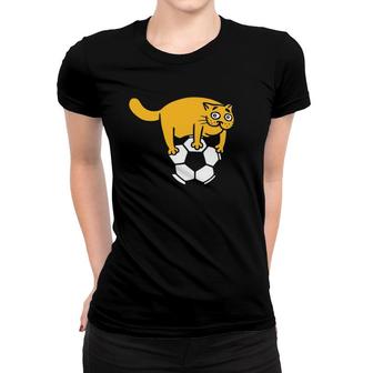 Cute Cat On Soccer Ball Funny Fur Mama Women T-shirt | Mazezy