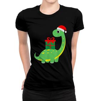 Cute Christmas Brontosaurus Dinosaur Women T-shirt | Mazezy