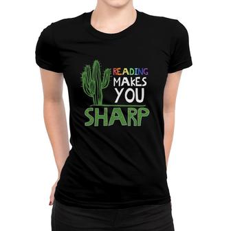 Cute Reading Design Sharp Cactus Teacher Gift Idea Women T-shirt | Mazezy AU