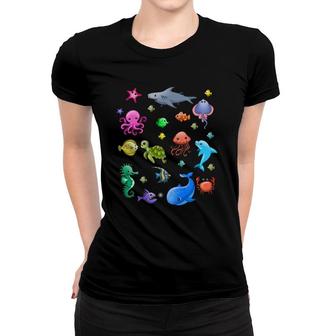 Cute Sea Animals Kids Children Ocean Creatures Clownfish Women T-shirt | Mazezy