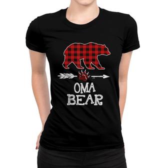 Cutest Dark Red Pleid Xmas Pajama Family Great Oma Bear Women T-shirt | Mazezy