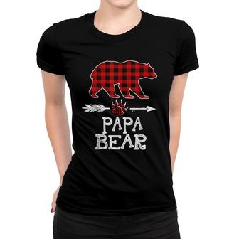 Cutest Dark Red Pleid Xmas Pajama Family Great Papa Bear Women T-shirt | Mazezy