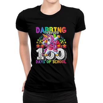 Dabbing Through 100 Days Of School Dabbing Unicorn Girls Women T-shirt | Mazezy