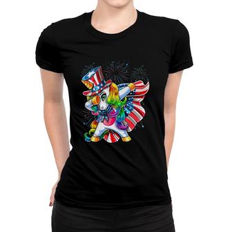 Dabbing Unicorn 4Th Of July American Flag Uncle Sam Girls Women T-shirt | Mazezy