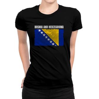 Distressed Bosnia And Herzegovina Flag Bosnian Herzegovinian Pullover Women T-shirt | Mazezy