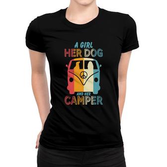 Dog A Girl Her Dog And Her Camper 141 Paws Women T-shirt | Mazezy