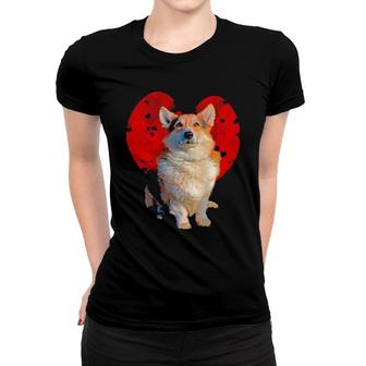 Dog Corgi Lover Clouds Red Heart Funny Dog Lover Valentines Day435 Paws Women T-shirt | Mazezy