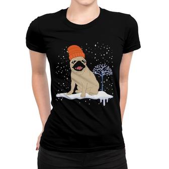 Dog Cute Snowy Winter Animal Pet Dog Owner Pug Women T-shirt | Mazezy