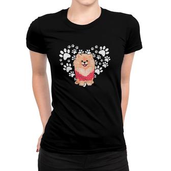 Dog Paw Heart Valentine's Day Pomeranian Women T-shirt | Mazezy