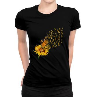 Dragonfly Sunflower And Butterfly Women T-shirt | Mazezy