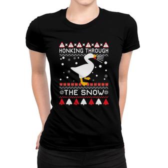 Duck Honking Through The Snow Ugly Christmas Sweater Women T-shirt | Mazezy