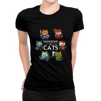 Dungeons And Cats RPG D20 Dice Nerdy Fantasy Gamer Cat Gift Women T-shirt - Seseable