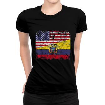 Ecuadorian Roots Half American Flag Usa Ecuador Flag Women T-shirt | Mazezy