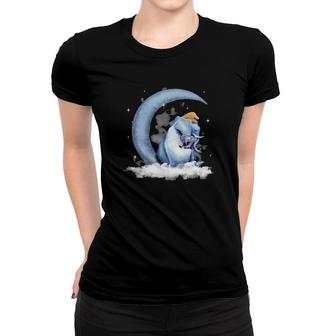 Elephants Sleeping With Moon, Crescent Moon , Elephants Sit On The Crescent Moon Women T-shirt | Mazezy