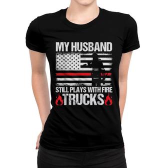 Firefighter's Wife Quote Proud Fireman Usa Flag Design Women T-shirt | Mazezy