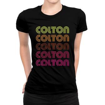 First Name Colton Funky Retro Vintage Disco Design Women T-shirt | Mazezy