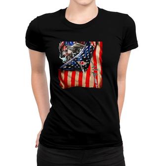Fishing Fish Hooked American Flag Women T-shirt | Mazezy CA