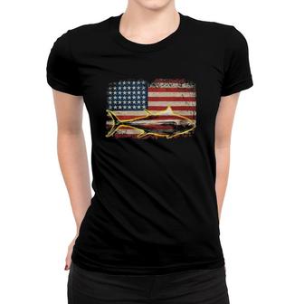 Fishing Gift Yellowfin Tuna 4Th Of July Usa American Flag Women T-shirt | Mazezy