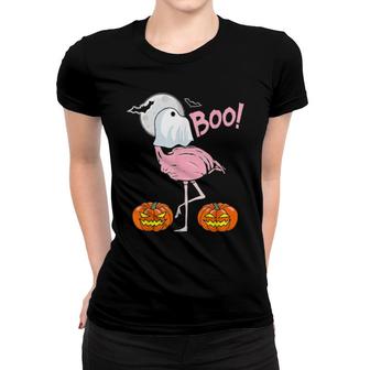 Flamingo Ghost Boo Pink Sunset Retro Halloween Bird Animal Women T-shirt | Mazezy