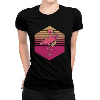 Flamingo Playing Saxophone Vintage Retro Women T-shirt | Mazezy