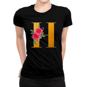 Floral H Alphabet Cute Initial Monogram Letter H Graphic Women T-shirt | Mazezy