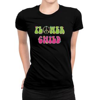 Flower Child Hippie Peace Sign Retro Women T-shirt | Mazezy