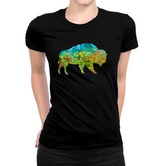 Flower Silhouette Bison Buffalo Women T-shirt | Mazezy