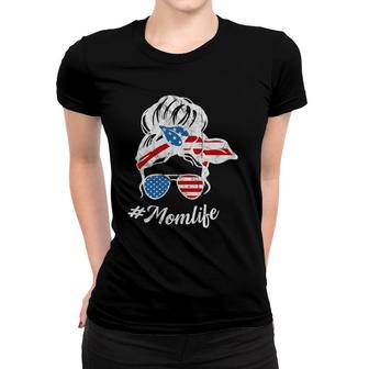 Fourth Of July Mom Life Messy Bun Women's Cute American Usa Women T-shirt | Mazezy