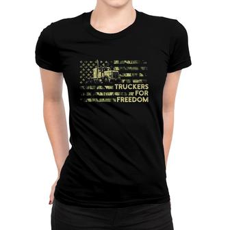 Freedom Convoy 2022, Support Canadian Truckers Flag Camo Usa Flag Women T-shirt | Mazezy