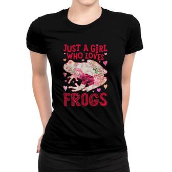 Frog Just A Girl Who Loves Frogs Amphibians Flower Floral Women T-shirt | Mazezy