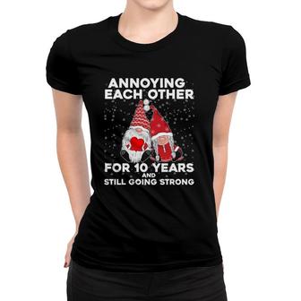 Funny 10 Years Christmas Gnomes Couple Marriage Aniversary Women T-shirt | Mazezy